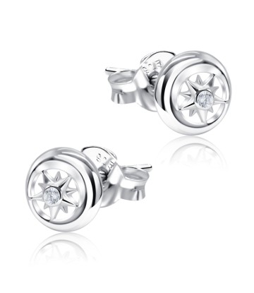 Sun In Circle With CZ Stone Silver Ear Stud STS-5523